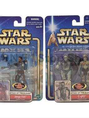 Star Wars Attack of the Clones C-3PO & Jango Fett 4" Figures - Hasbro 2001